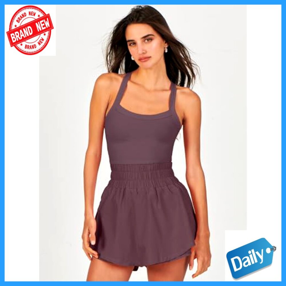 Sleeveless Mini Skort Dress Athletic Workout Romper Nylon Spandex - Picture 2 of 7
